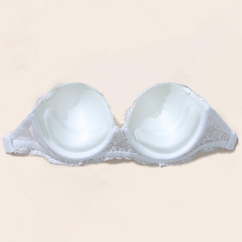 Women Lace Bra Half Cup Demi Bras with Thick Padded Lingerie Strapless Backless Design B Cup Underwear