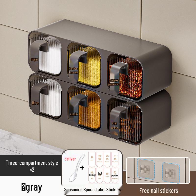 

Настенный набор контейнеров для приправ разных стилей: Влагозащищенное хранение для соли, глутамата натрия и многого другого
