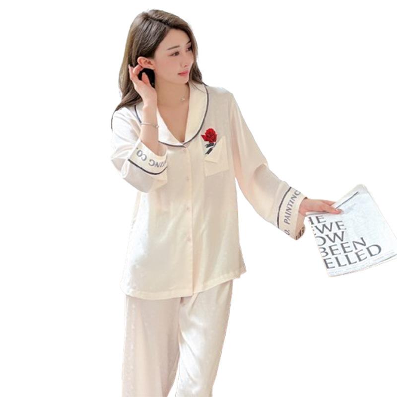 1011 spring new champagne rose flower pajamas women's high-end long-sleeved light luxury cardigan can be worn outside loungewear