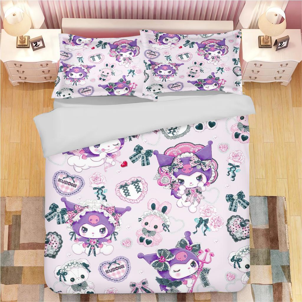Sanrio Series Kuromi Duvet Bedding Set for Children King Size Luxury Cover 100% Polyester 3-Piece Christmas Gifts Home Decor