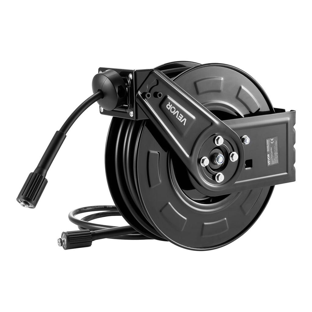 Pressure Washer Hose Reel, 18.3 M X 6.4 Mm Retractable Power Heavy-Duty Steel Washer Hose Reel, 4000PSI Max, Auto-Rewinding, Flexible Wall/Floor