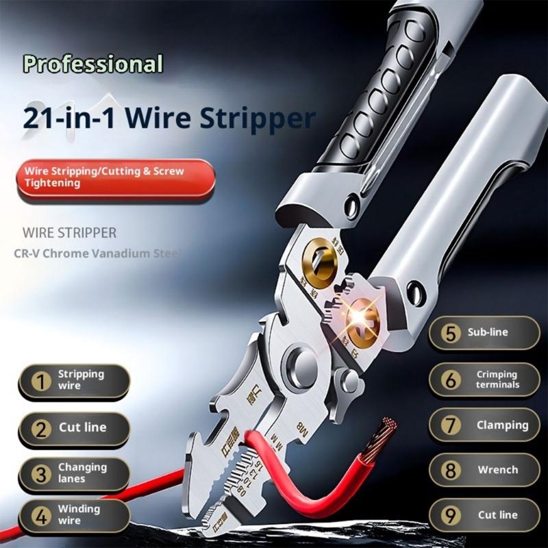 21 In 1 Wire Stripper Wire Stripping Tool with Voltage Tester Cable Cutter with Plier Crimper Splitting Wire Stripper
