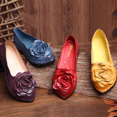 Handmade Women's Single Shoes Rubber Sole Ethnic Style Leather Comfortable Soft Sole Mother Shoes Women ZXW-1688