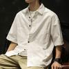 Spring Men Cargo Shirt Turn-down Collar Single-breasted Loose Mid Length Solid Color Chest Pocket Breathable Soft Short Sleeves Streetwear Outdoor Top