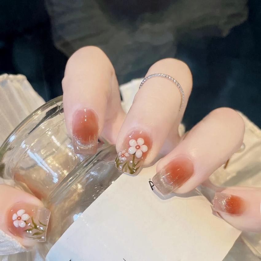24Pcs Red Sweetheart White Checkerboard Press On Nails Removable Fake Nail Tips Art Acrylic Manicure
