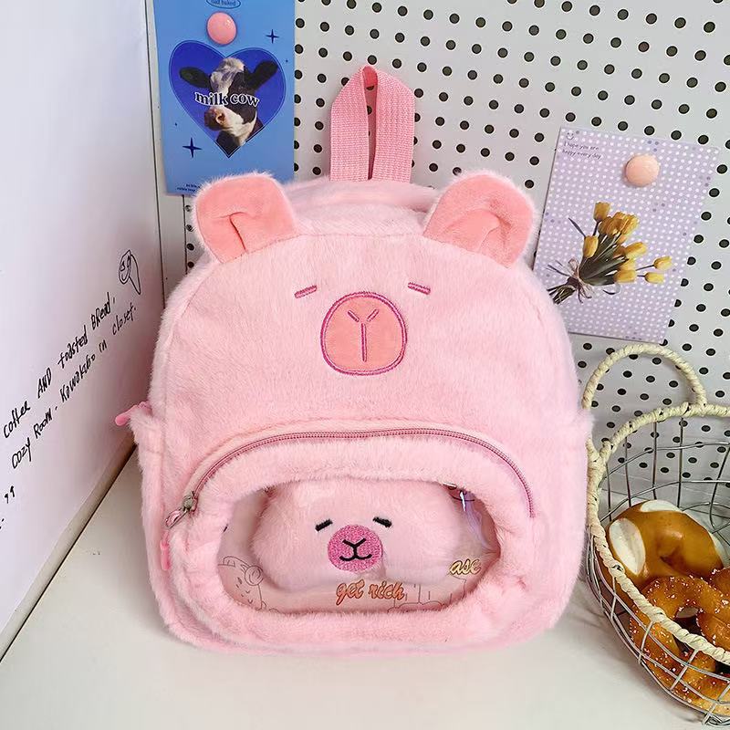 High-value Kapibala Doll Backpack Plush Doll Bag Girl Cartoon Cute Capybara Transparent Backpack