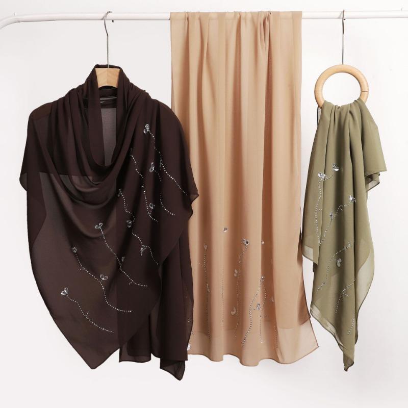 Pearl Chiffon Long Scarf With Rhinestone For African Women