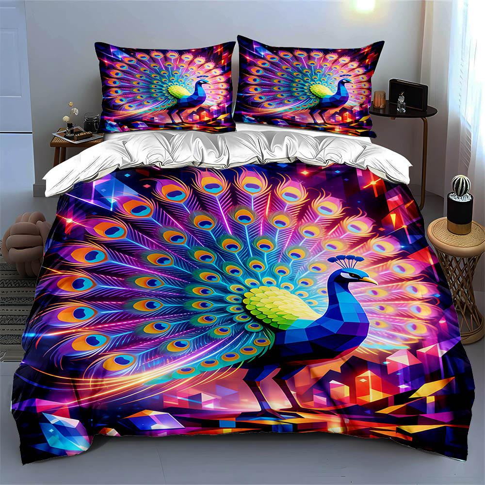 Bunt, Pfau, Geometrisch Bettwäsche Bettbezüge Bettbezüge Kissenbezüge Geschenke (1 * Bettbezug 2 * Kissenbezüge, ohne Bettdecke)