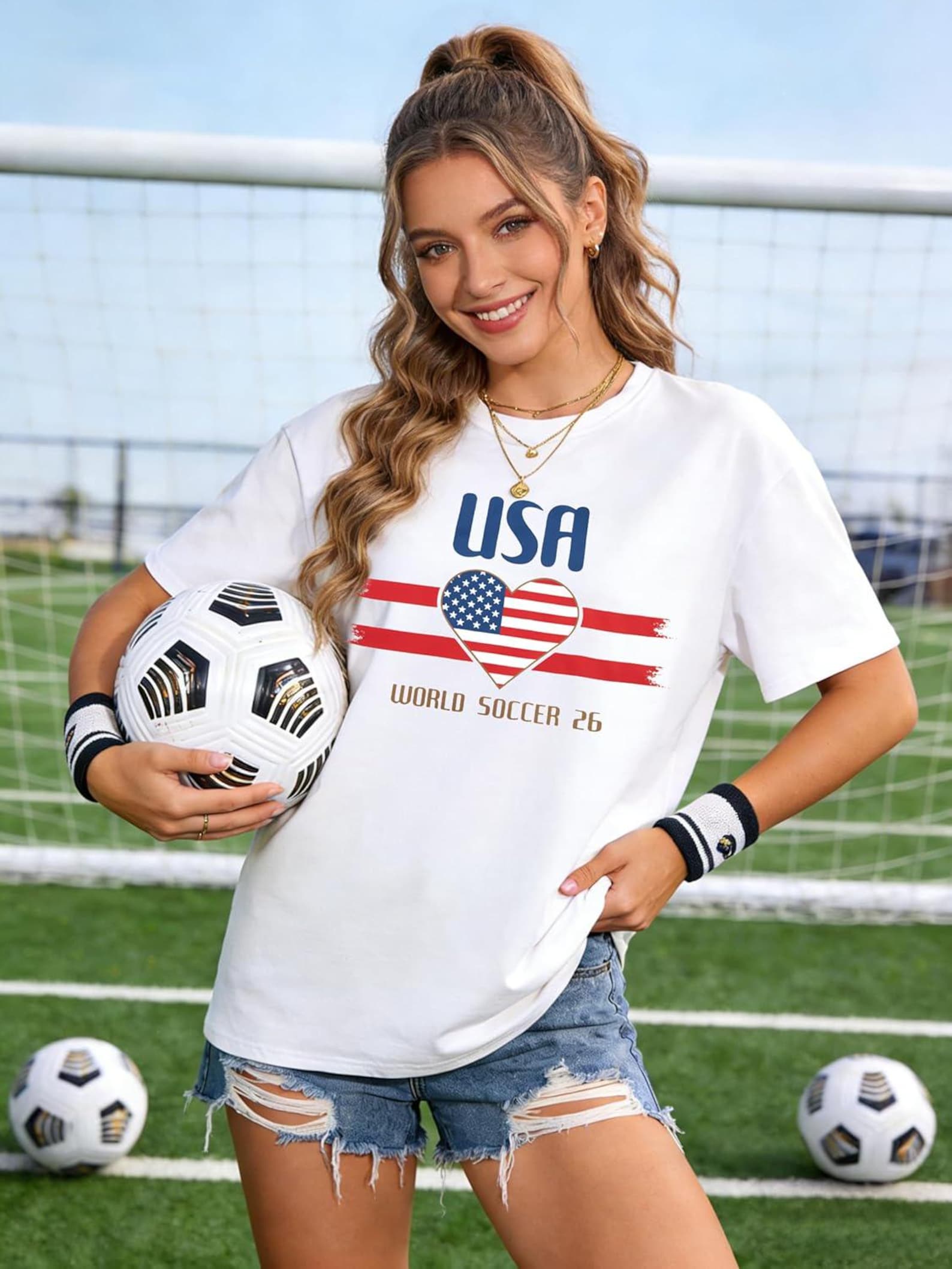 USA Flag Heart Soccer Shirt Women s World Cup 2026 Graphic Top XL