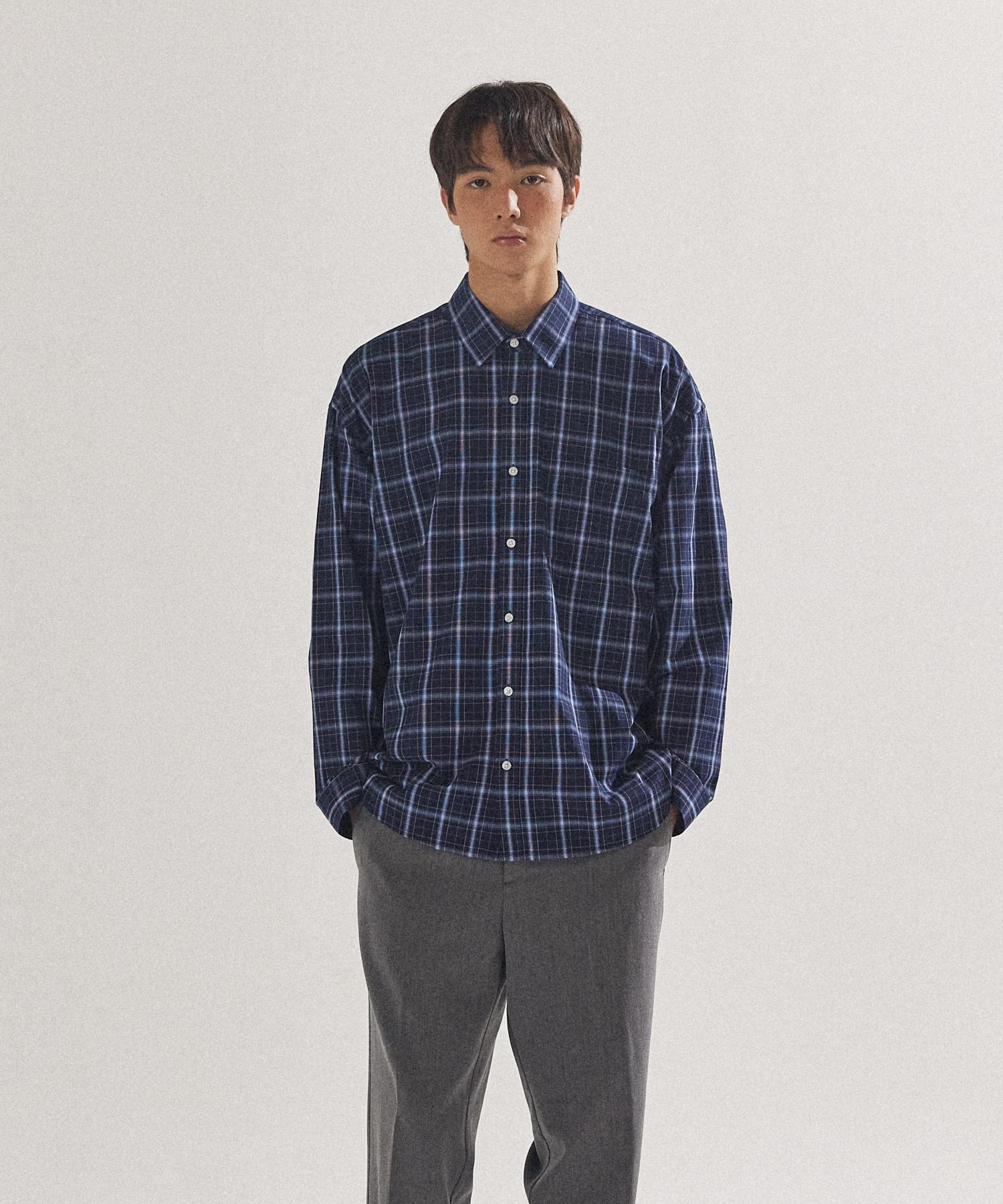 Pal Lab Unisex Essential Oversized Tartan Check Shirt_Pl24S3Sh021_Nv Reference/110