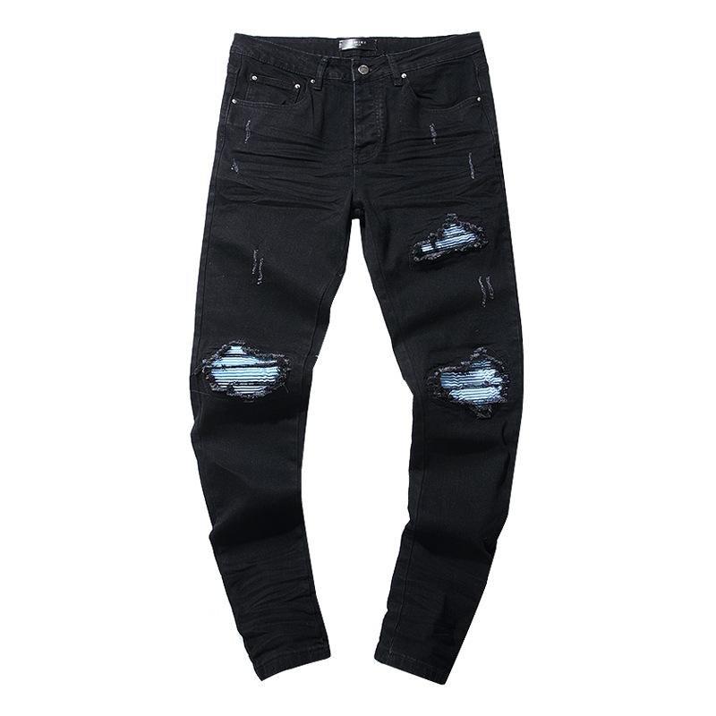Moda Americana High Street Buco & Patch Trendy Retro Pantaloni Denim Dritti ami