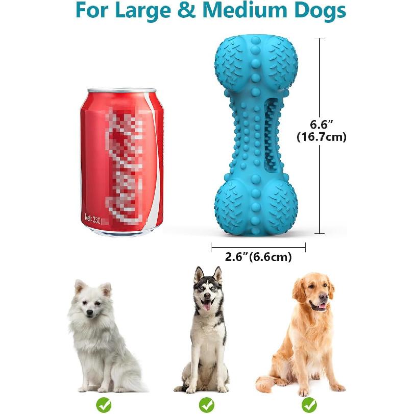 SCHITEC Squeaky Dog Chew Toy, Tough Durable Natural Rubber Bone with Toothbrush, Indestructible for Aggressive Chewers Large Medium Breed Teeth