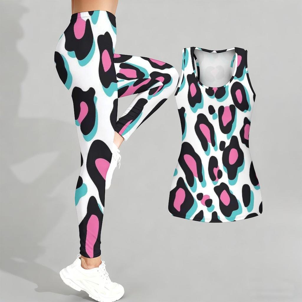 Leopard Print Yoga Outfit for Women Fashion Workout Leggings Fitness Sports Casual Yoga Set Sports Suit