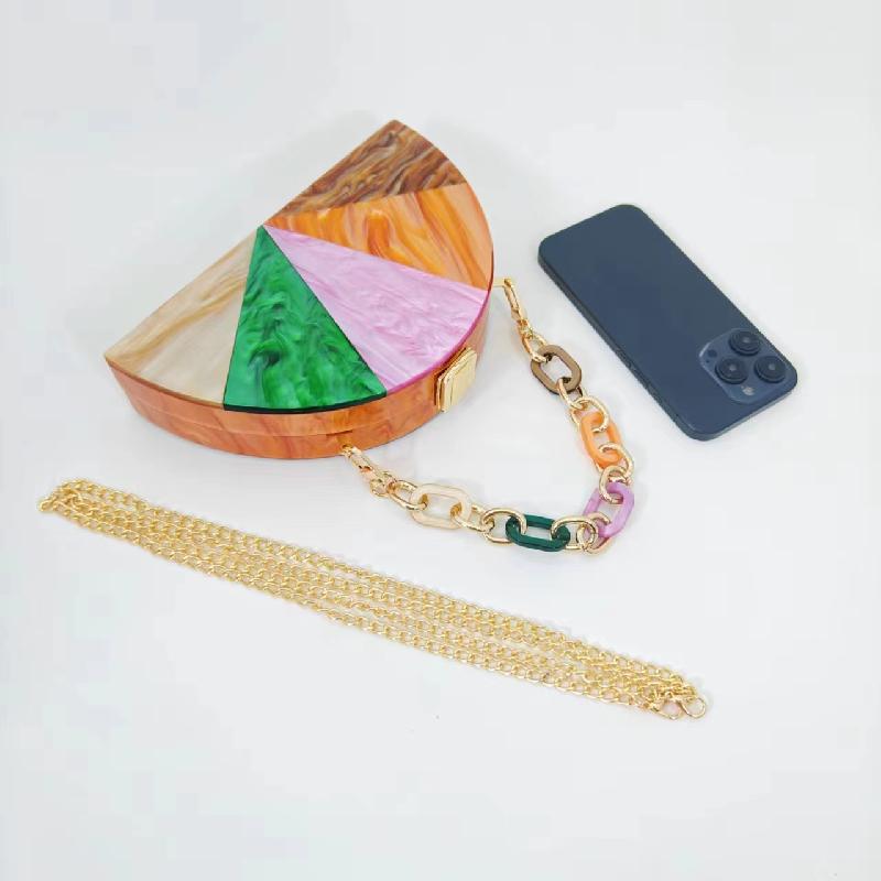 Evening Bag Fashion Contrast Color Patchwork New Wedding Party Semi-circular Acrylic Clutch Crossbody Bags Luxury Designer Purse