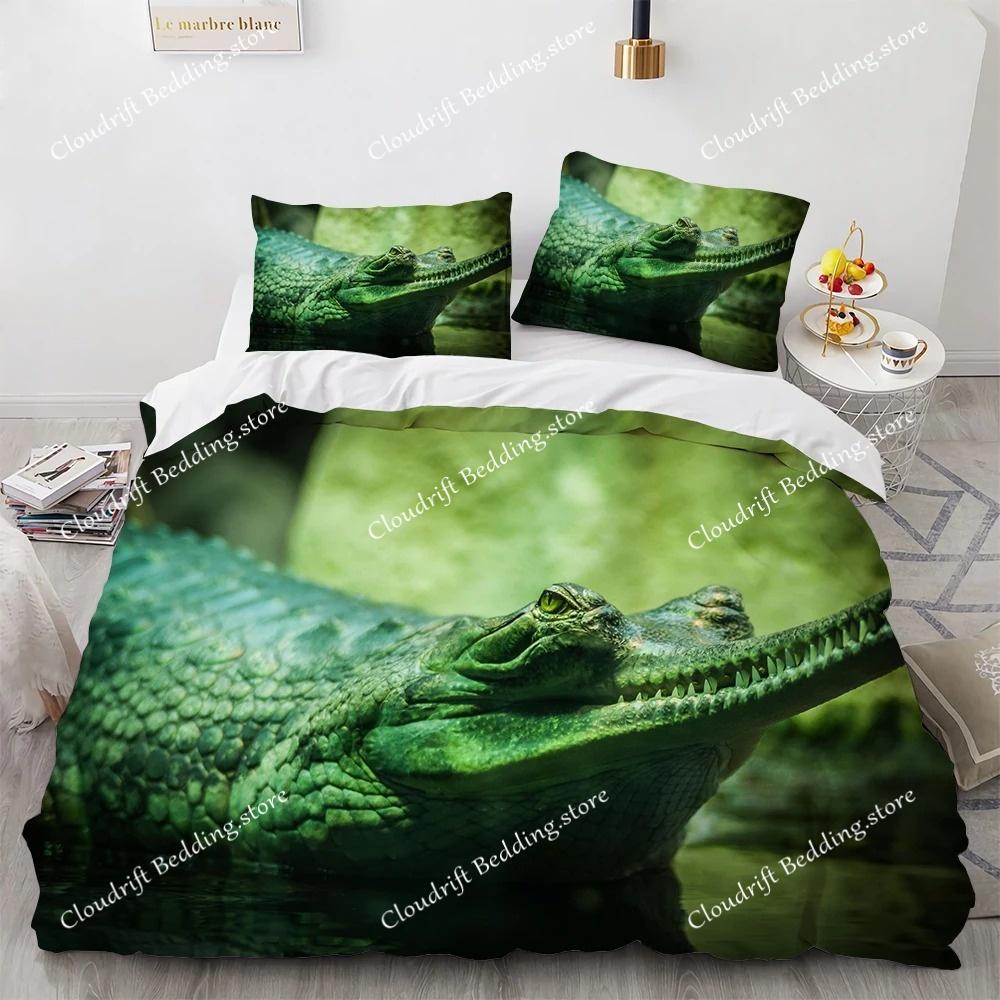 Crocodile Duvet Cover Set Wild Alligator Pattern Bedding Set Wildlife Style Comforter Cover Horror Animal Theme Twin Quilt Cover