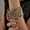 Adjustable Leopard Print Wide Cuff Bracelet Flocking Texture Wristband For Comfort Alloy Construction Stylish Wear