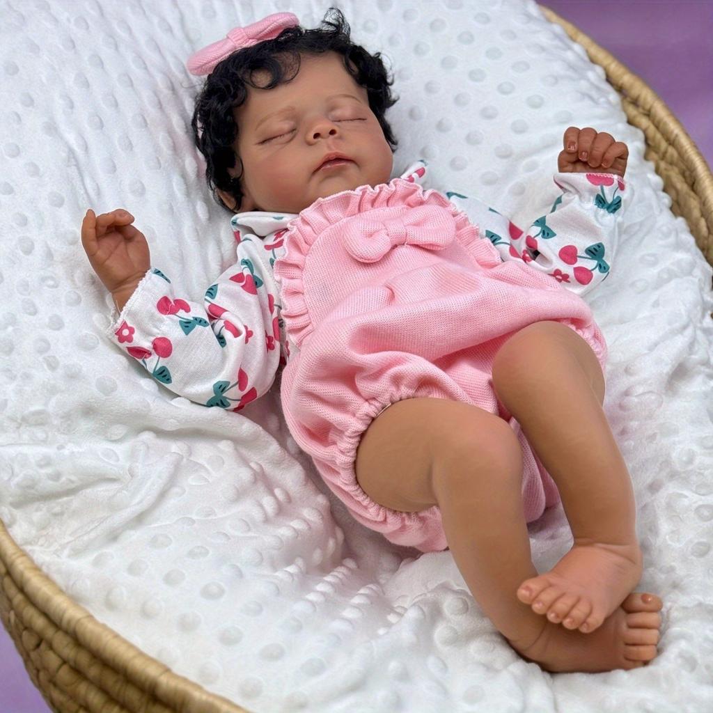 BZDOLL 50 CM Asleep Reborn Black Brown Skin Baby Doll Toy For Girl Vinyl Limbs Cloth Body Doll Lovely Handmade Birthday Gift Play House Bedtime Toy
