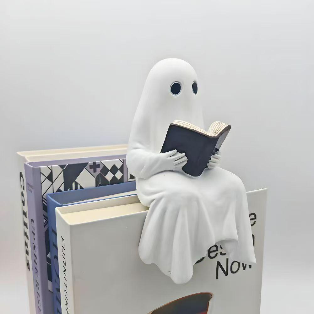 1 Stück Halloween Kleine Geist Statue Ornamente Für Liebevolles Lesen Harzhandwerk Kleiner Geist Lesen Deko Geeignete Halloween-Geschenke