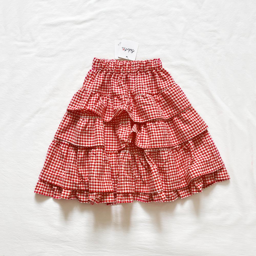 

ANKRT Autumn-Winter Parent-Child Japanese-Korean Style Girls Christmas Lace Red Plaid Dress 110cm