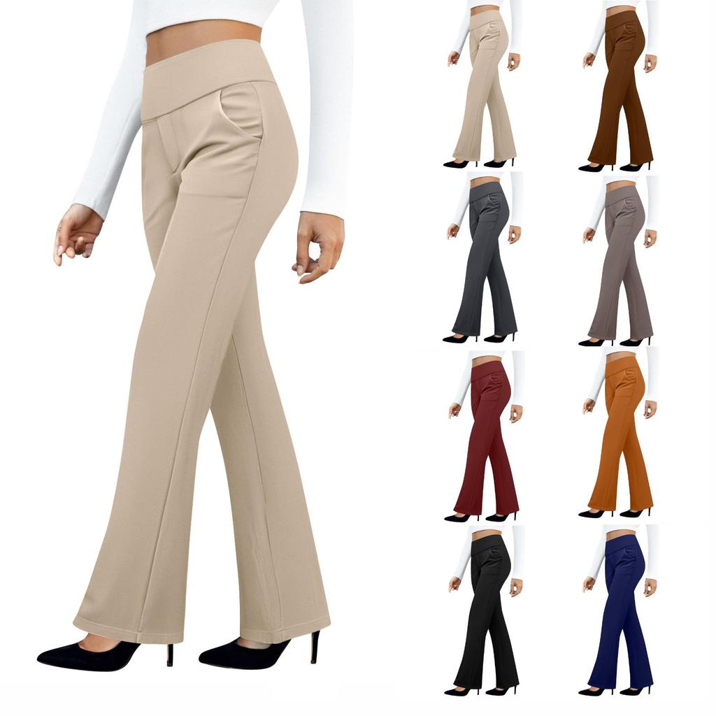 Dame Yoga Bukser Casual Bukser Slacks Med Lommer Høy Midje