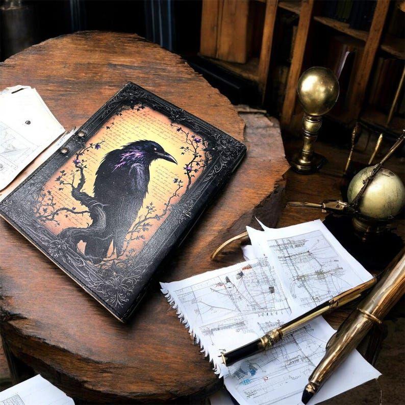 Raven Leather Journal with Antique Lock | Gothic Vintage Notebook | Handmade Writing Diary