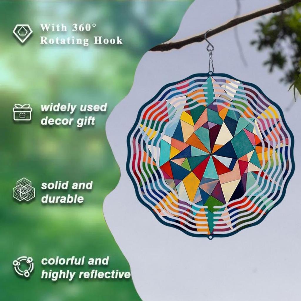 Colorful Geometric Metal Wind Chime Outdoor Garden Decor Soothing Sound Hanging Ornament for Patio Porch Christmas Thanksgiving Gifts