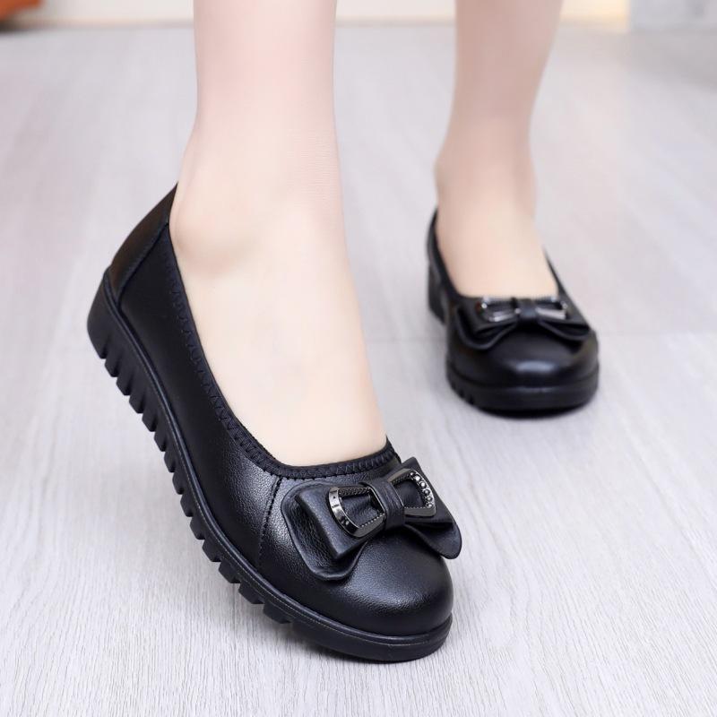 2026 Frühling Sommer Damen Ballerinas Reines Schwarz Weich Bequem Mutter Schuhe Slipper Marke Damen Tägliche Laufschuhe Übergröße 42