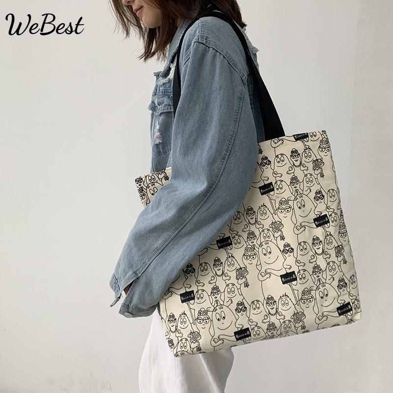 

Large Capacity Student Canvas Bag Shoulder Cute Yoga Travel Bag