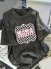 Checkered MAMA Bubble Letter Graphic TShirt Oversized Retro Washed Tee for Women Travel Daily Vacation Casual Street Outfits