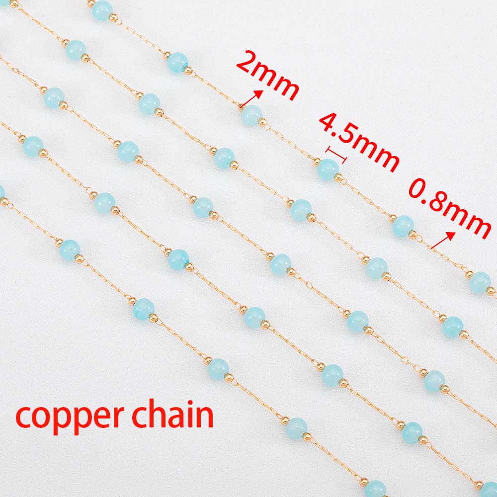 1M Stainless Steel Beaded Chain Elegant White Glass Flat Beads Gold Color Chains for DIY Women Necklace Bracelets Jewelry Making