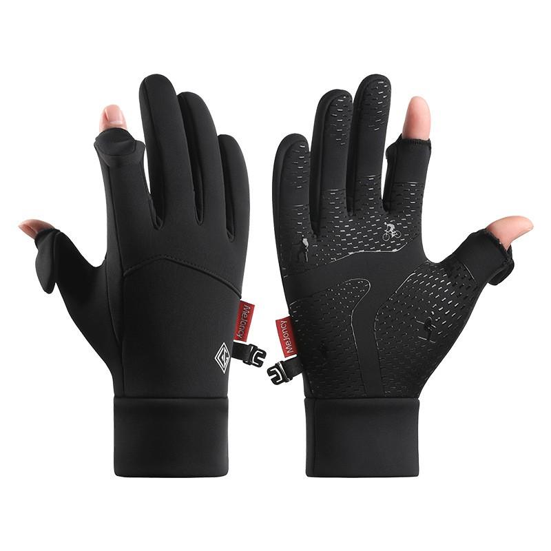 Winter Cycling Gloves Men Women - Touchscreen Compatible Windproof Anti-Slip Fleece-Lined Half-Finger Outdoor Sports