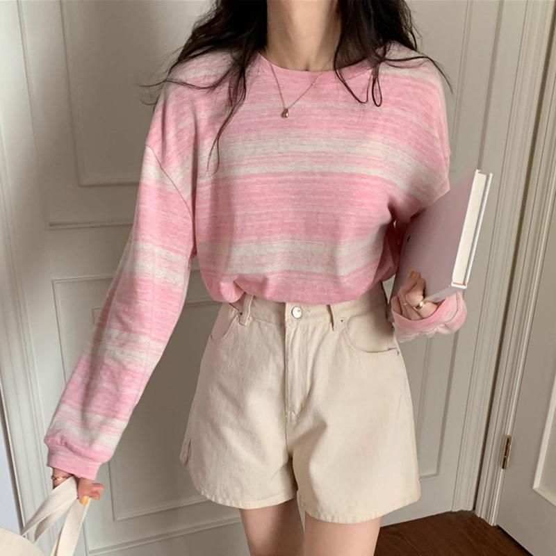 Bluza damska, cienka, luźna, z długim rękawem, modny sweter w paski