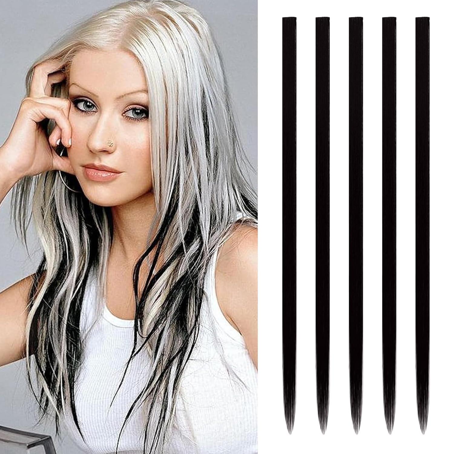 

Synthetic 5PCS Colorful Hair Extensions Party Highlights Colorful Clip in Hair Extensions Straight Hairpieces for Women Girls