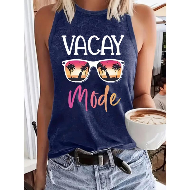 

Женский повседневный летний безрукавный свободный топ-майка с большим принтом букв и очков XXL темно-синий