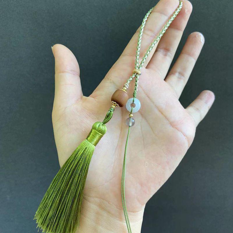 Two-Tone Woven Tassel Charm with Hetian Jade Safety Buckle Pendant 