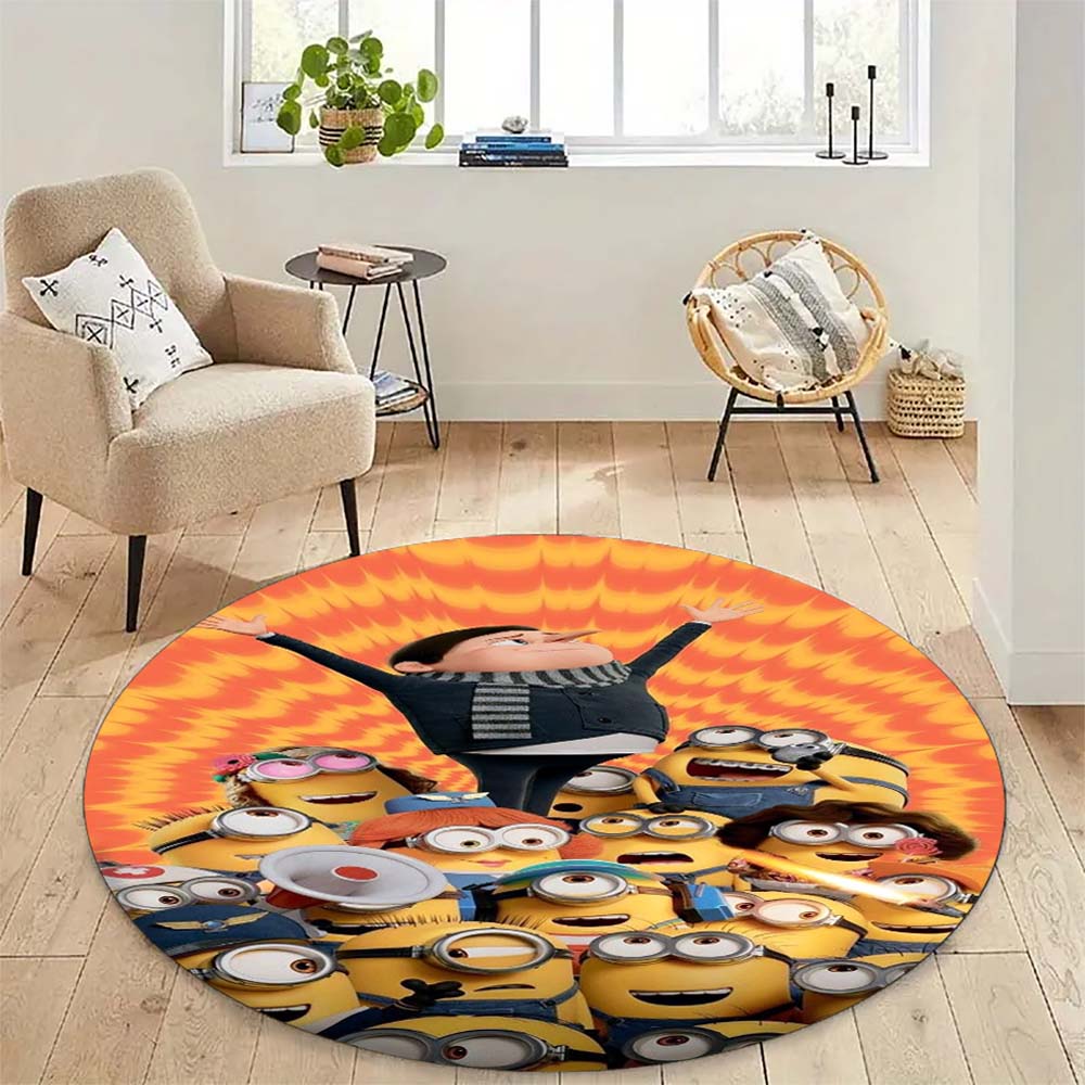 Hot Sale Minions Round Rug Cute Cartoon Theme Circular Floor Mat For Kids Boys Bedroom Dorm Playroom Home Decoration