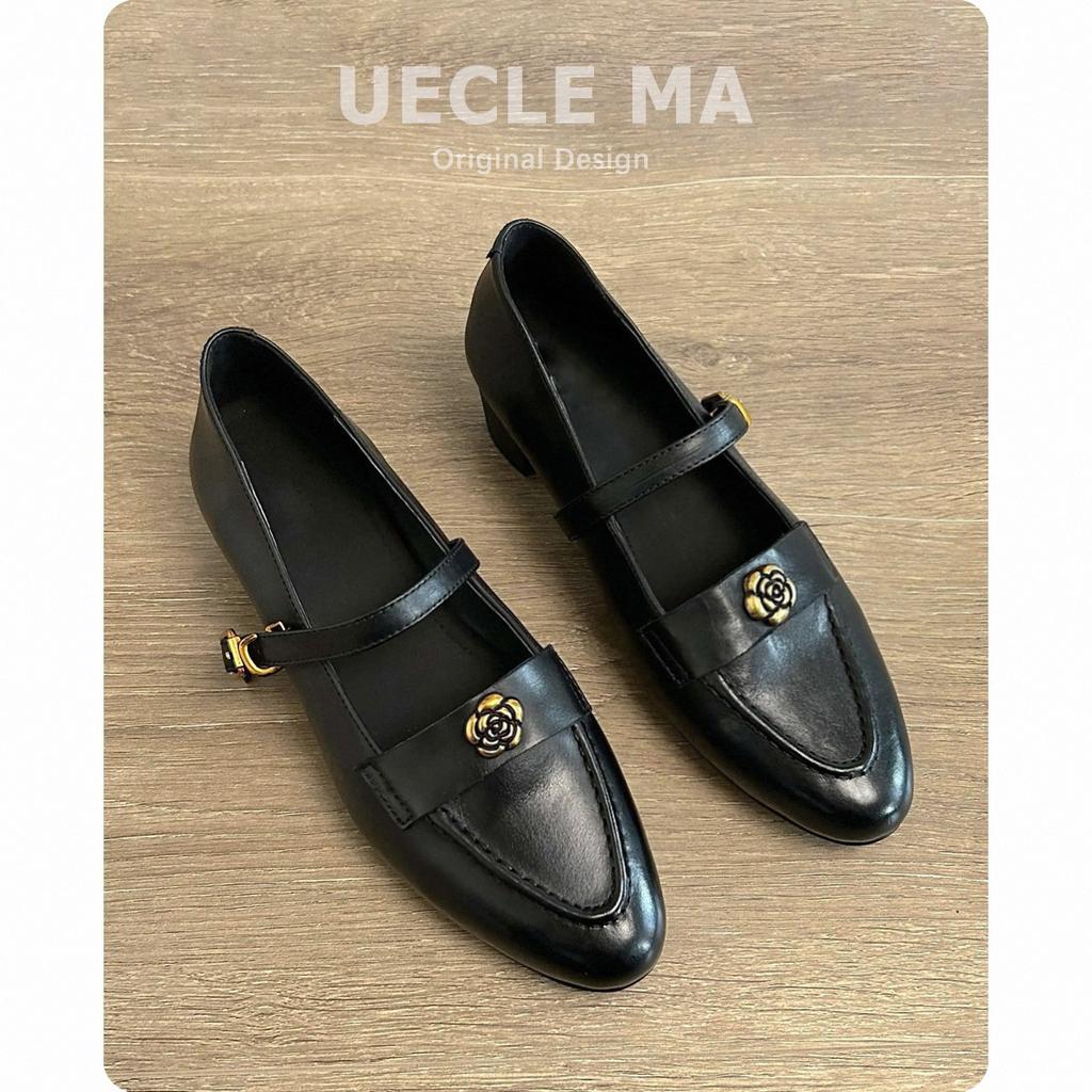 Sheepskin version~ Genuine leather retro camellia Mary Jane women's shoes spring and autumn British style small leather shoes French thick heel sin