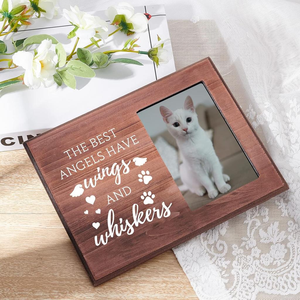FINGERINSPIRE The Best Angels Have Wings and Whiskers Picture Frame 4x6 inch Pet Memorial Picture Frame with Paw Prints Pattern Hanging/Tabletop