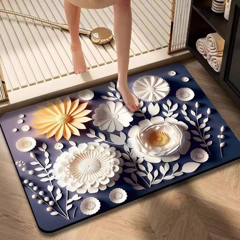 Painted Floral Oil Painting Pattern Door Front Mat Decoration Home Bathroom Floor Mat