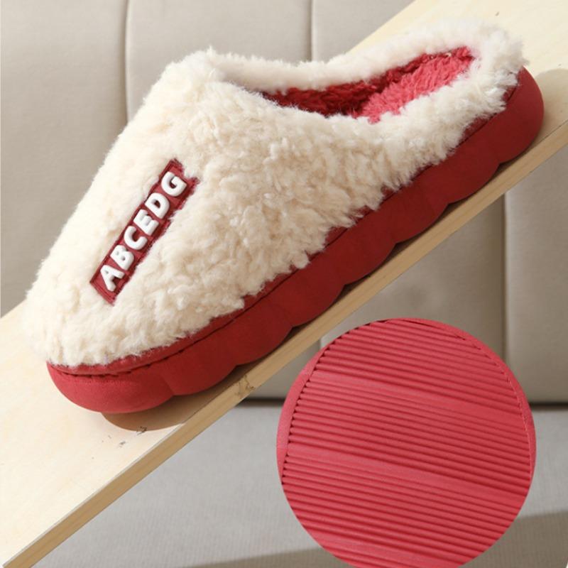 Women Slippers Winter Home Furry Slippers Color Patchwork Cotton Slippers Female Home Slippers Indoor Non-Slip Plush Slipper