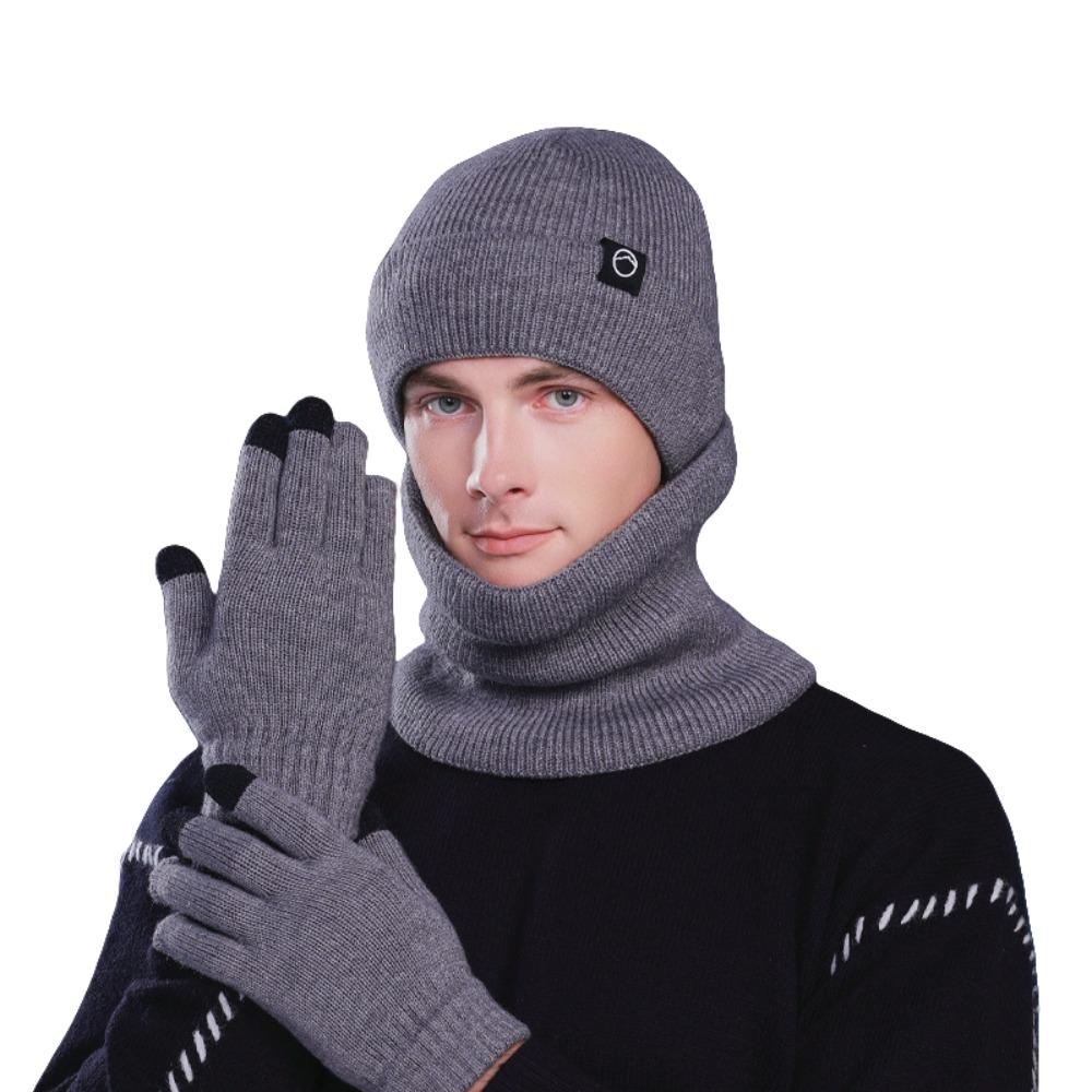 Neck Warmer Knitted Hat Gloves Scarf Warm Cap Solid Beanie Casual Winter Glove Cap Set  Outdoor