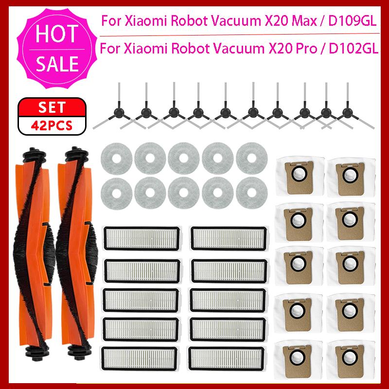 For Xiaomi Robot Vacuum X20 Max / D109GL Parts Accessories Main Brush Side Brush Hepa Filter Mop Cloth Dust Bag Replacement