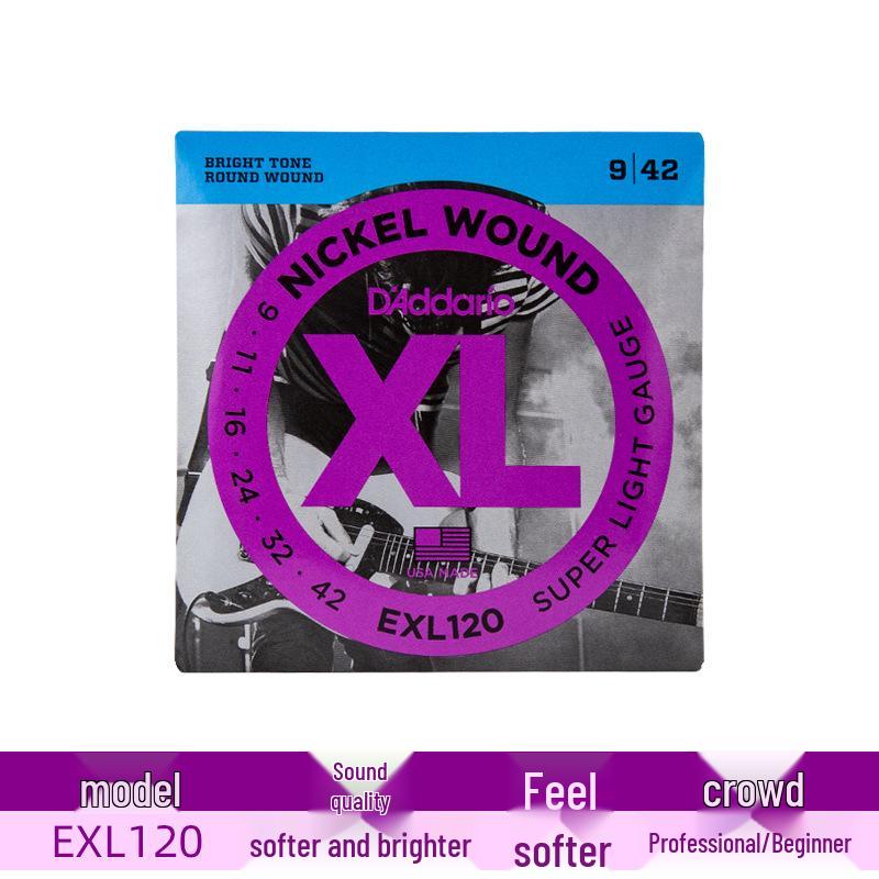 D'Addario Nickel-Plated Electric Guitar String Set (EXL110 & EXL120) - 6 Strings