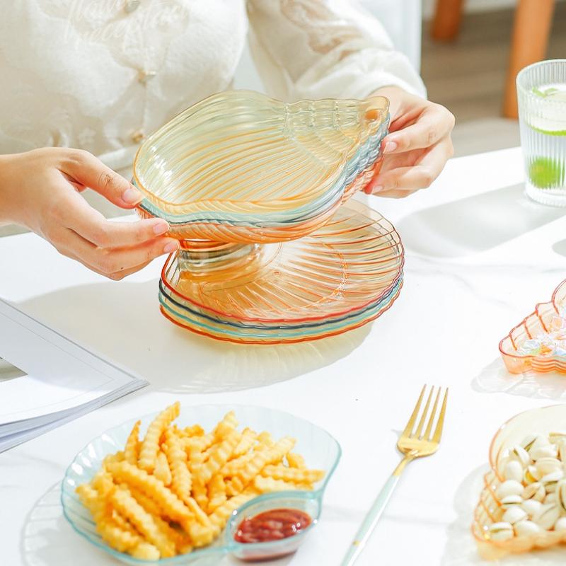 Multi-purpose Plastic Plates Transparent Conch Shell Shape Dish Fruit Plate, Cake Plate Snack Plate Dried Fruit Storage Plate