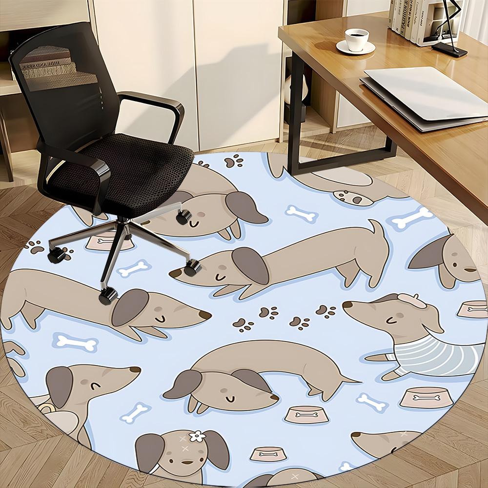 1pc Dachshund Pattern Office Round Area Rug,  Mat Suitable ForOffice, Under Office Chairs Bedroom Living Room Home Decor, Room Deco