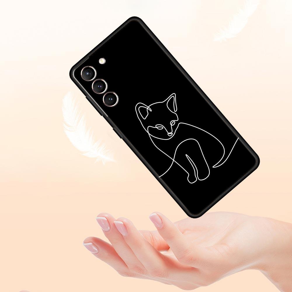 Cat Line Black Cats Phone Case For Samsung Galaxy S26 Ultra S25 Plus S24 FE S23 S22 5G S21 S20 Cover Black Soft