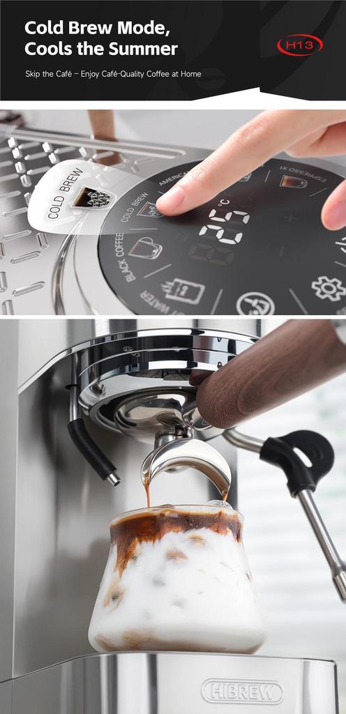 HiBREW H13 Semi-automatic Coffee Machine, Dual Boiler System with 20-Bar Pump Pressure, Multi-function Brewing Modes, Adjustable Drip Tray