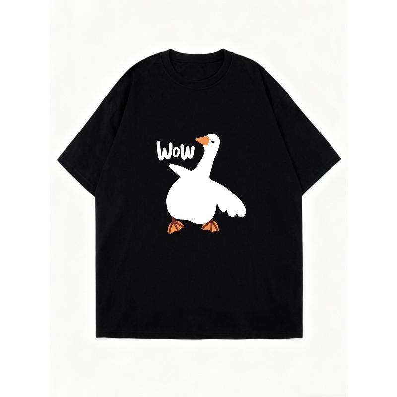 Oversized T Shirt Black Duck With Wow Text Graphic Print Casual Wear For Women Summer Streetwear Fashion Statement Top