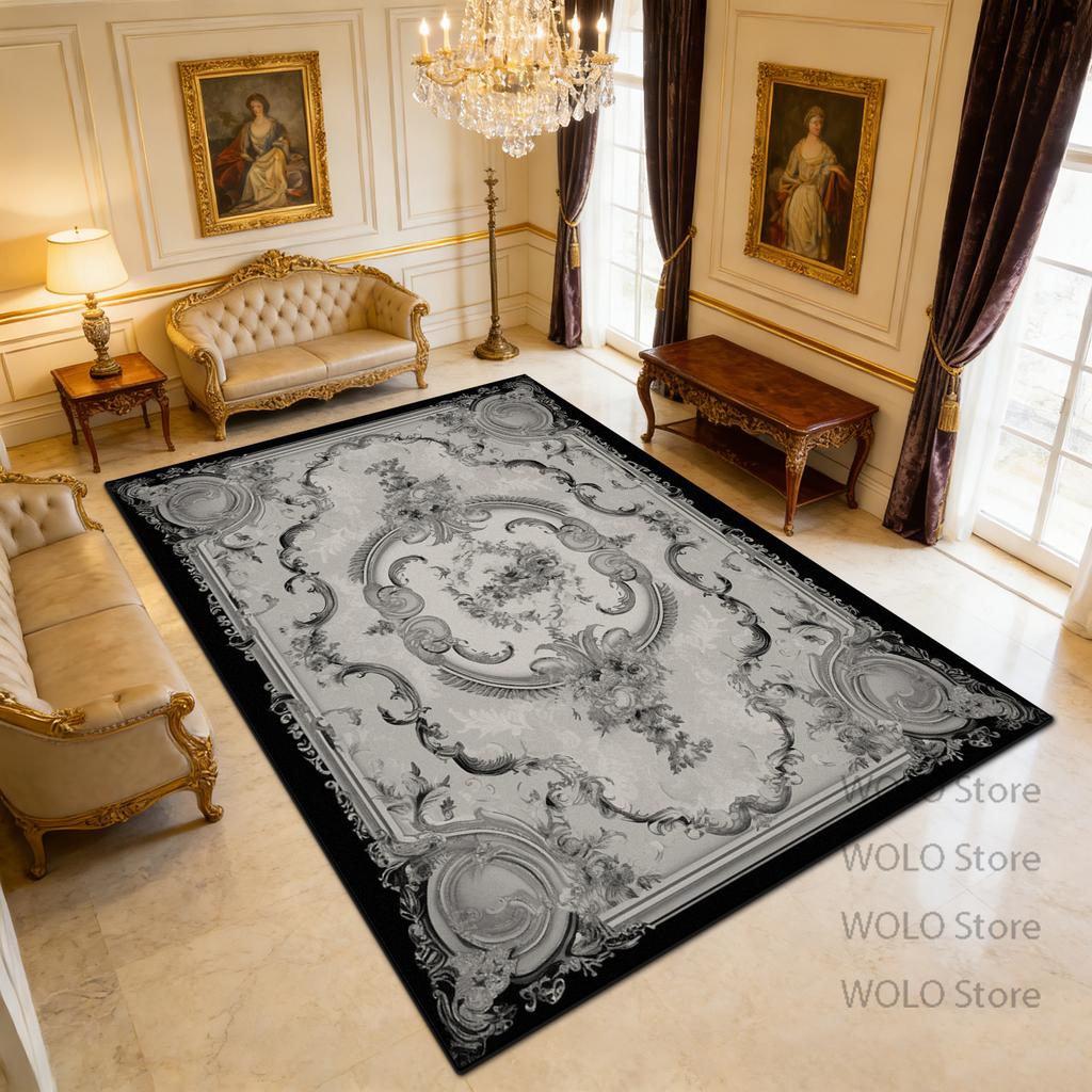 Retro Carpet High-end Luxury Living Room Tea Table Bedroom Flannel Rug Bed End Anti-slip Easy Cleaning Floor Mat Dining Room