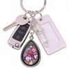 Natural Stone Crystals Teardrop Shape Photo Locket Keychain Featuring Diamonds Cut Designs for Sentimental Gifts
